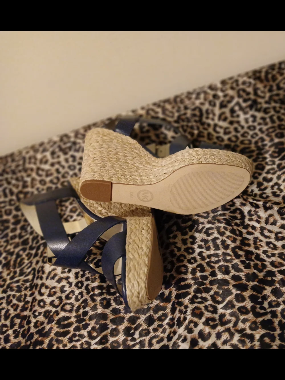Michael Kors Navy Leather Wedge Sandals with Espadrille Sole